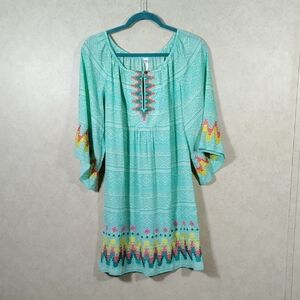 02522 Uncle Frank mint green & cream embroidered bell sleeve dress S